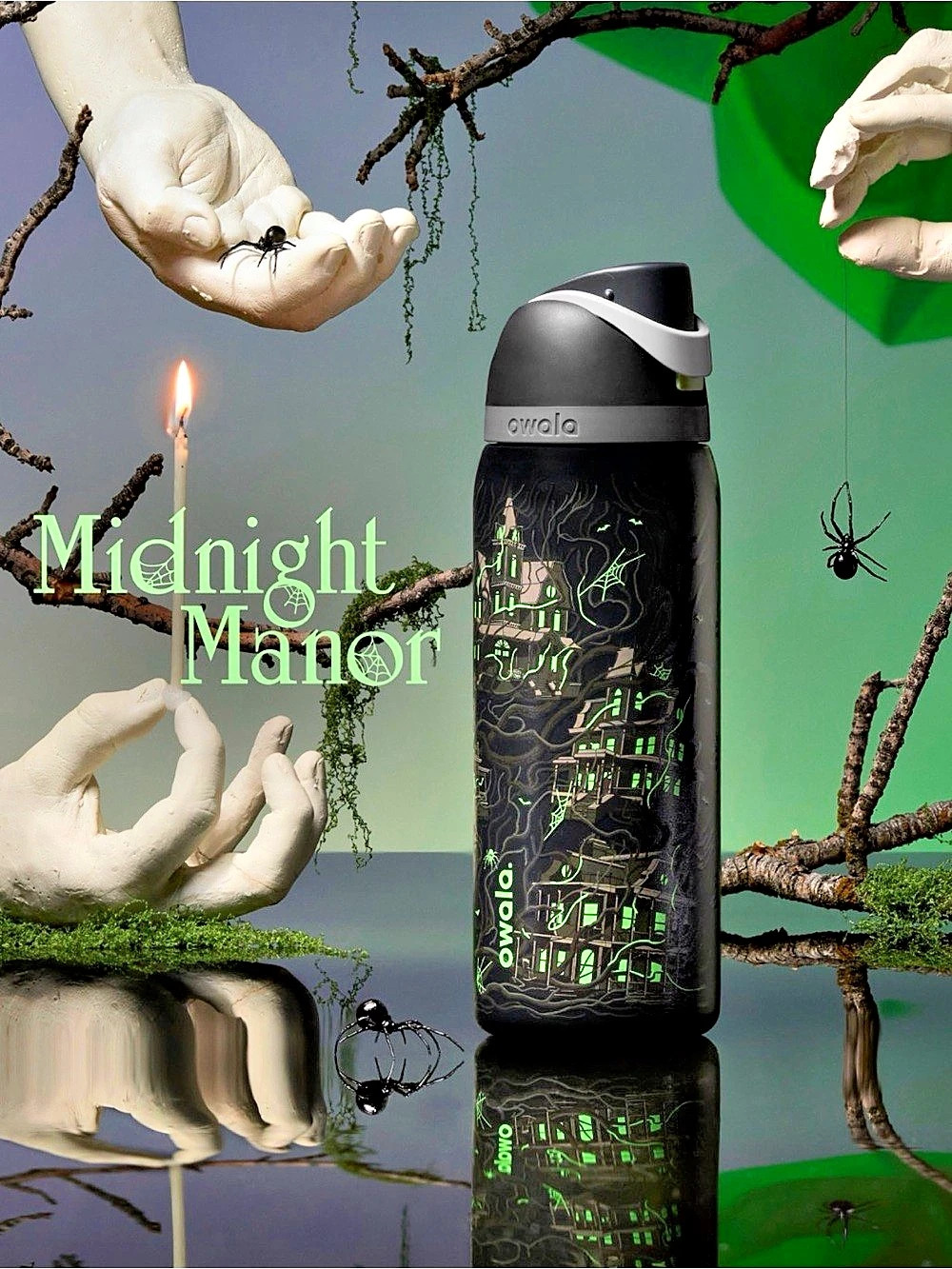 Owala FreeSip 32oz Water Bottle - Midnight Manor Black & Green COLOR DROP!!!